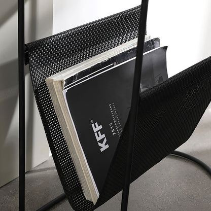 Modern Side Table Black End Table Metal Accent Oval Table Magazine Holder Sofa Table - 