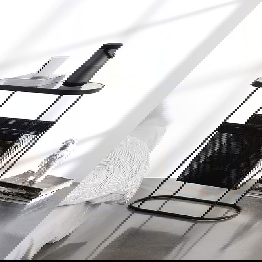 Modern Side Table Black End Table Metal Accent Oval Table Magazine Holder Sofa Table - 