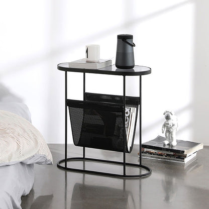 Modern Side Table Black End Table Metal Accent Oval Table Magazine Holder Sofa Table - 