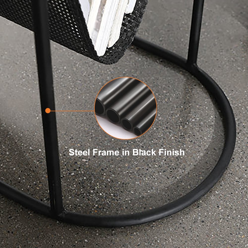 Modern Side Table Black End Table Metal Accent Oval Table Magazine Holder Sofa Table - 