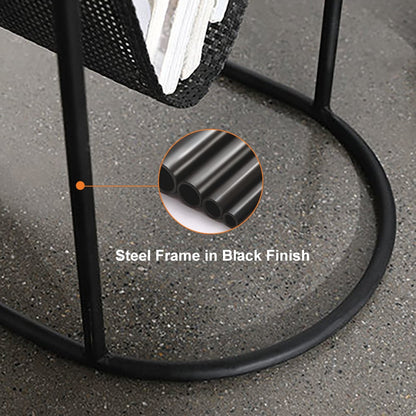 Modern Side Table Black End Table Metal Accent Oval Table Magazine Holder Sofa Table - 