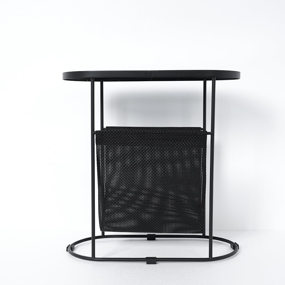 Modern Side Table Black End Table Metal Accent Oval Table Magazine Holder Sofa Table - 