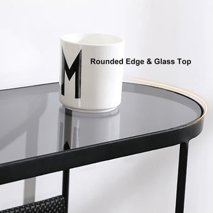 Modern Side Table Black End Table Metal Accent Oval Table Magazine Holder Sofa Table - 