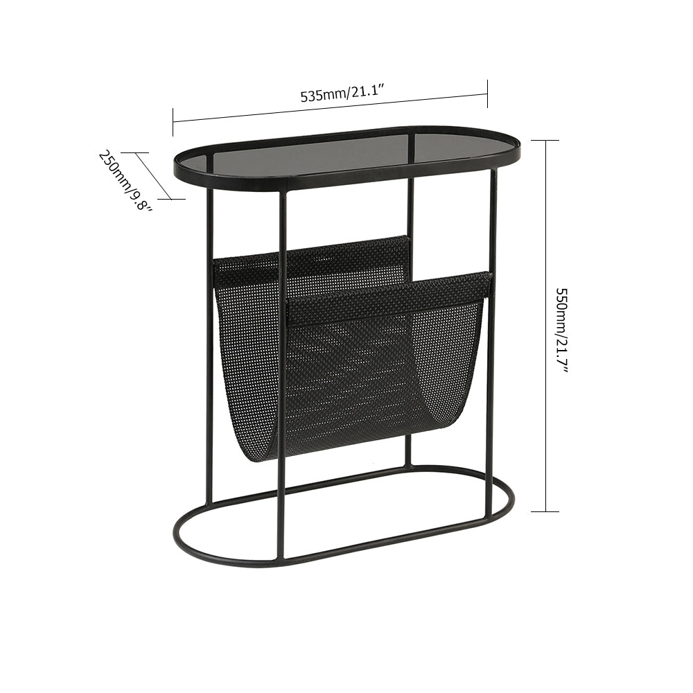 Modern Side Table Black End Table Metal Accent Oval Table Magazine Holder Sofa Table - 