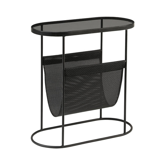 Modern Side Table Black End Table Metal Accent Oval Table Magazine Holder Sofa Table - Homary