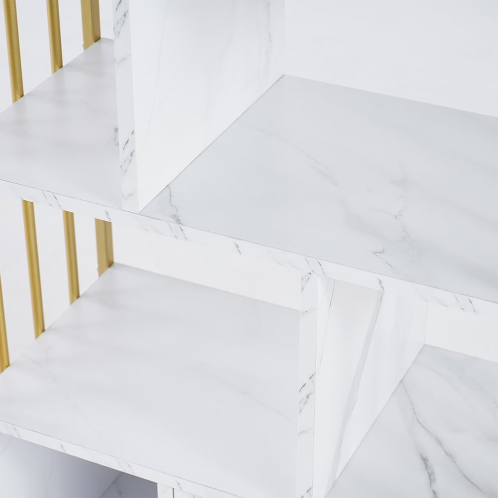 Modern Small Metal Etagere Bookshelf with 2 Drawers in White & Gold - 
