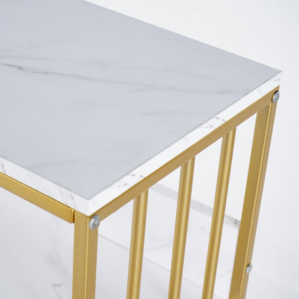 Modern Small Metal Etagere Bookshelf with 2 Drawers in White & Gold - 