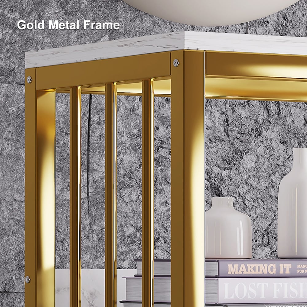 Modern Small Metal Etagere Bookshelf with 2 Drawers in White & Gold - 