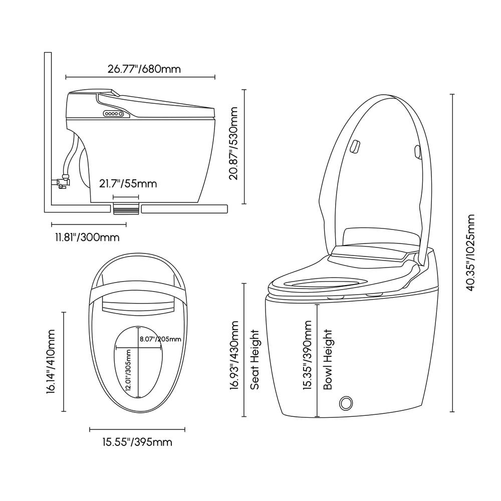 Modern Smart One-Piece Elongated Automatic Toilet & Bidet with Seat Horizontal Outlet - 