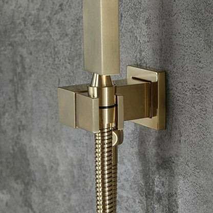 Modern Square Rain Shower Head Wall Mounted Solid Brass Shower Mixer in Brushed Gold - 