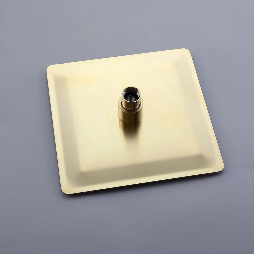 Modern Square Rain Shower Head Wall Mounted Solid Brass Shower Mixer in Brushed Gold - 