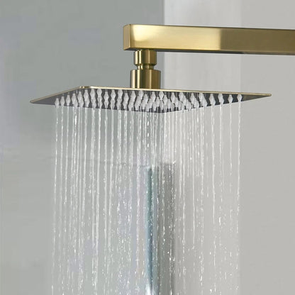 Modern Square Rain Shower Head Wall Mounted Solid Brass Shower Mixer in Brushed Gold - 