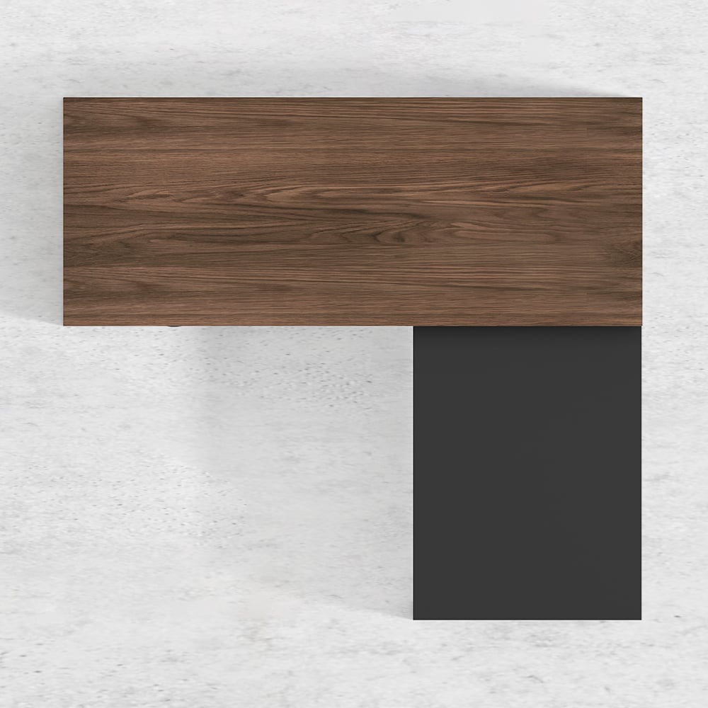 Modern Swivel Desk with Movable File Cabinet Black & Walnut L-Shaped Rotating Desk - 