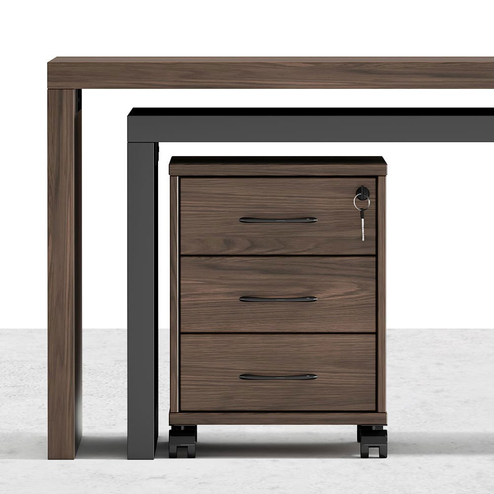Modern Swivel Desk with Movable File Cabinet Black & Walnut L-Shaped Rotating Desk - 
