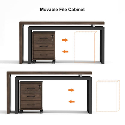 Modern Swivel Desk with Movable File Cabinet Black & Walnut L-Shaped Rotating Desk - 