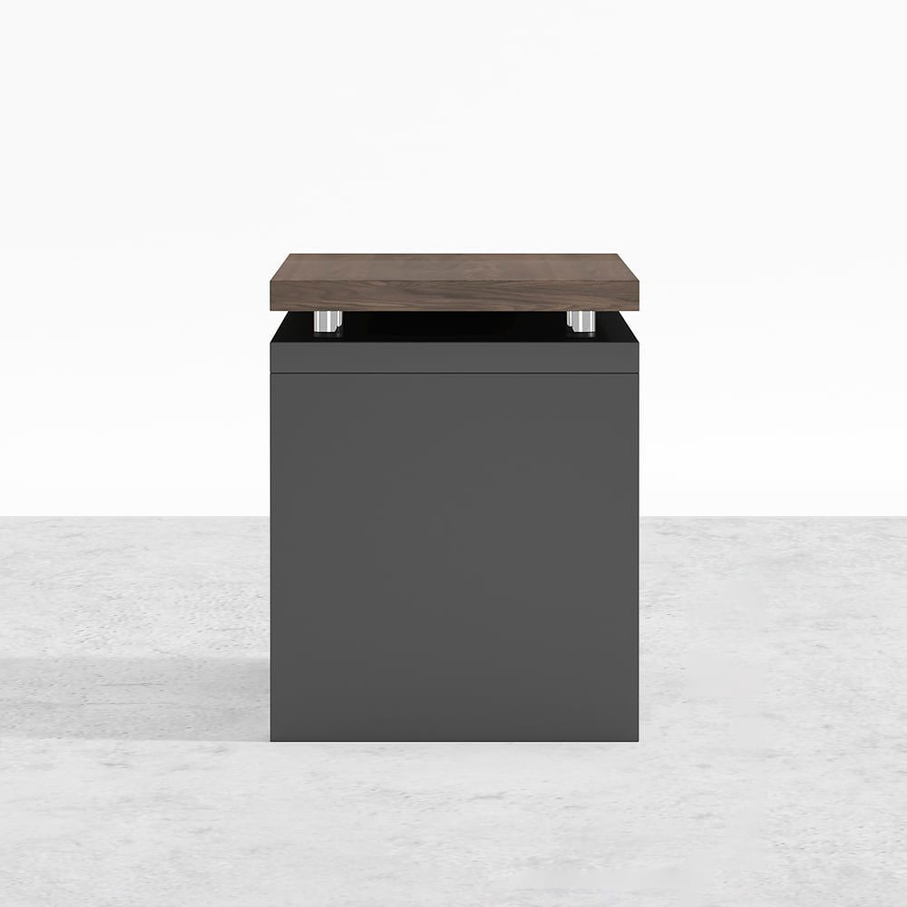 Modern Swivel Desk with Movable File Cabinet Black & Walnut L-Shaped Rotating Desk - 