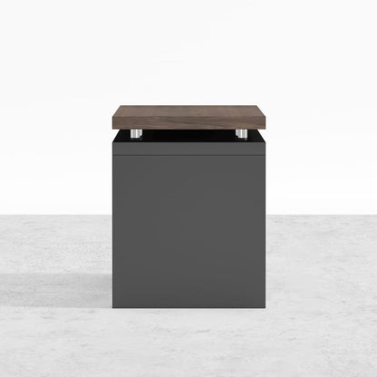 Modern Swivel Desk with Movable File Cabinet Black & Walnut L-Shaped Rotating Desk - 