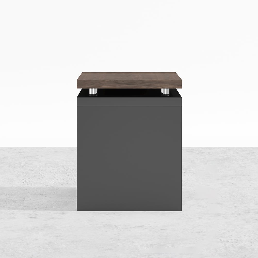 Modern Swivel Desk with Movable File Cabinet Black & Walnut L-Shaped Rotating Desk - 