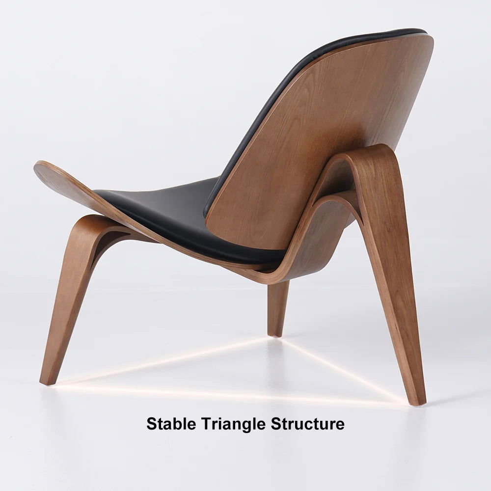 Modern Tripod Black Leather Shell Lounge Chair with Single Side in Walnut - 