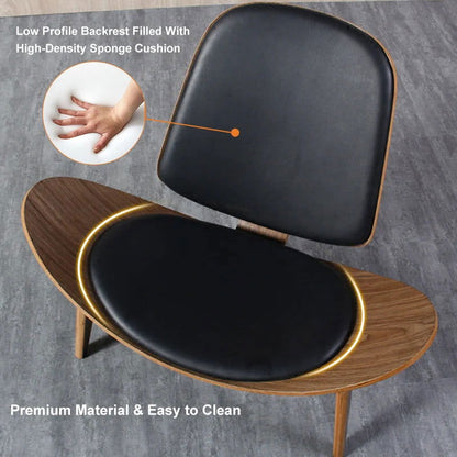 Modern Tripod Black Leather Shell Lounge Chair with Single Side in Walnut - 