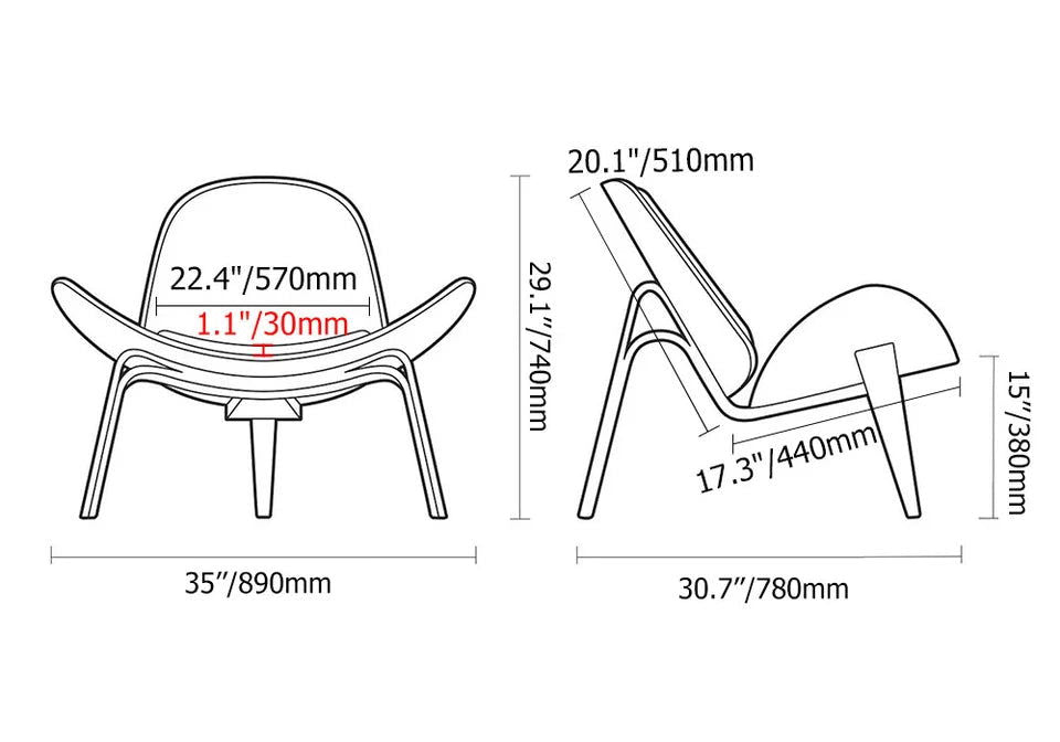 Modern Tripod Black Leather Shell Lounge Chair with Single Side in Walnut - 