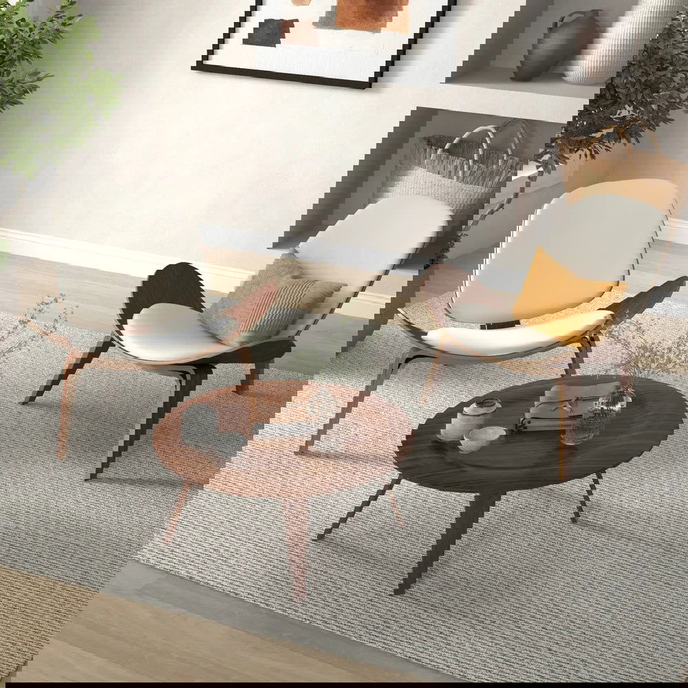 Modern Tripod White Leather Lounge Chair with Single Side in Walnut - 