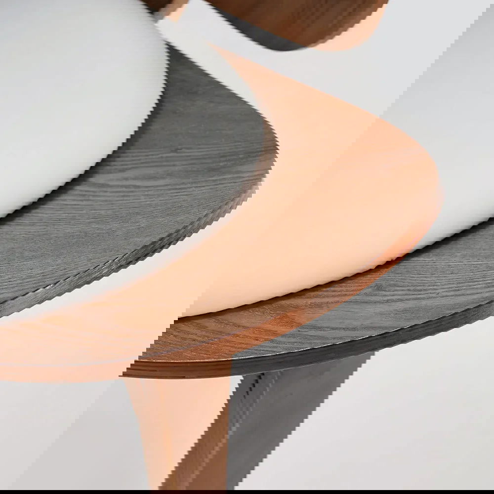 Modern Tripod White Leather Lounge Chair with Single Side in Walnut - 