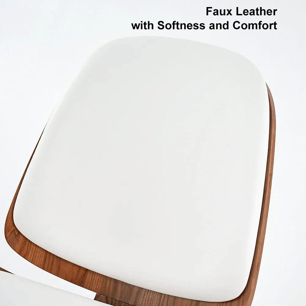 Modern Tripod White Leather Lounge Chair with Single Side in Walnut - 