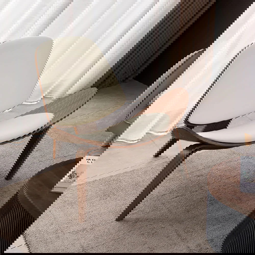 Modern Tripod White Leather Lounge Chair with Single Side in Walnut - Homary