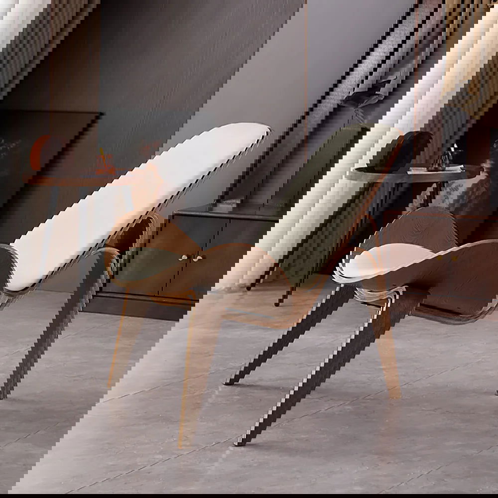 Modern Tripod White Leather Lounge Chair with Single Side in Walnut - Homary