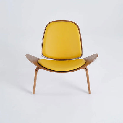 Modern Tripod Yellow Leather Lounge Chair with Single Side in Walnut - 