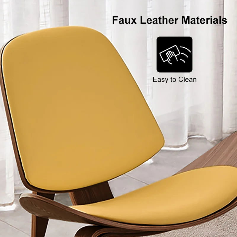 Modern Tripod Yellow Leather Lounge Chair with Single Side in Walnut - 