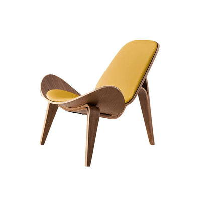 Modern Tripod Yellow Leather Lounge Chair with Single Side in Walnut - 