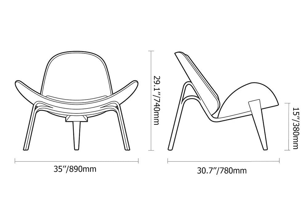 Modern Tripod Yellow Leather Lounge Chair with Single Side in Walnut - 