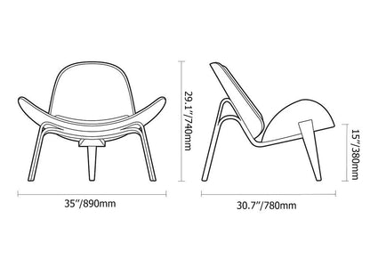 Modern Tripod Yellow Leather Lounge Chair with Single Side in Walnut - 