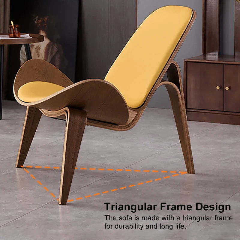 Modern Tripod Yellow Leather Lounge Chair with Single Side in Walnut - 