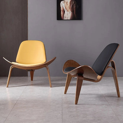 Modern Tripod Yellow Leather Lounge Chair with Single Side in Walnut - 
