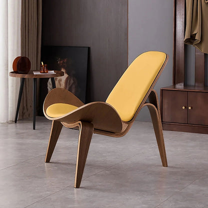 Modern Tripod Yellow Leather Lounge Chair with Single Side in Walnut - Homary