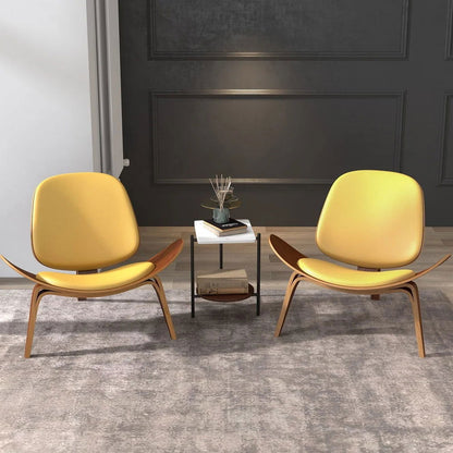 Modern Tripod Yellow Leather Lounge Chair with Single Side in Walnut - Homary