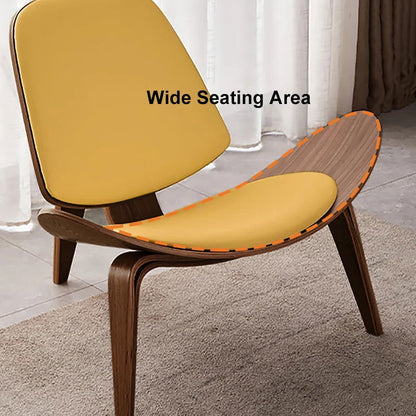 Modern Tripod Yellow Leather Lounge Chair with Single Side in Walnut - Homary