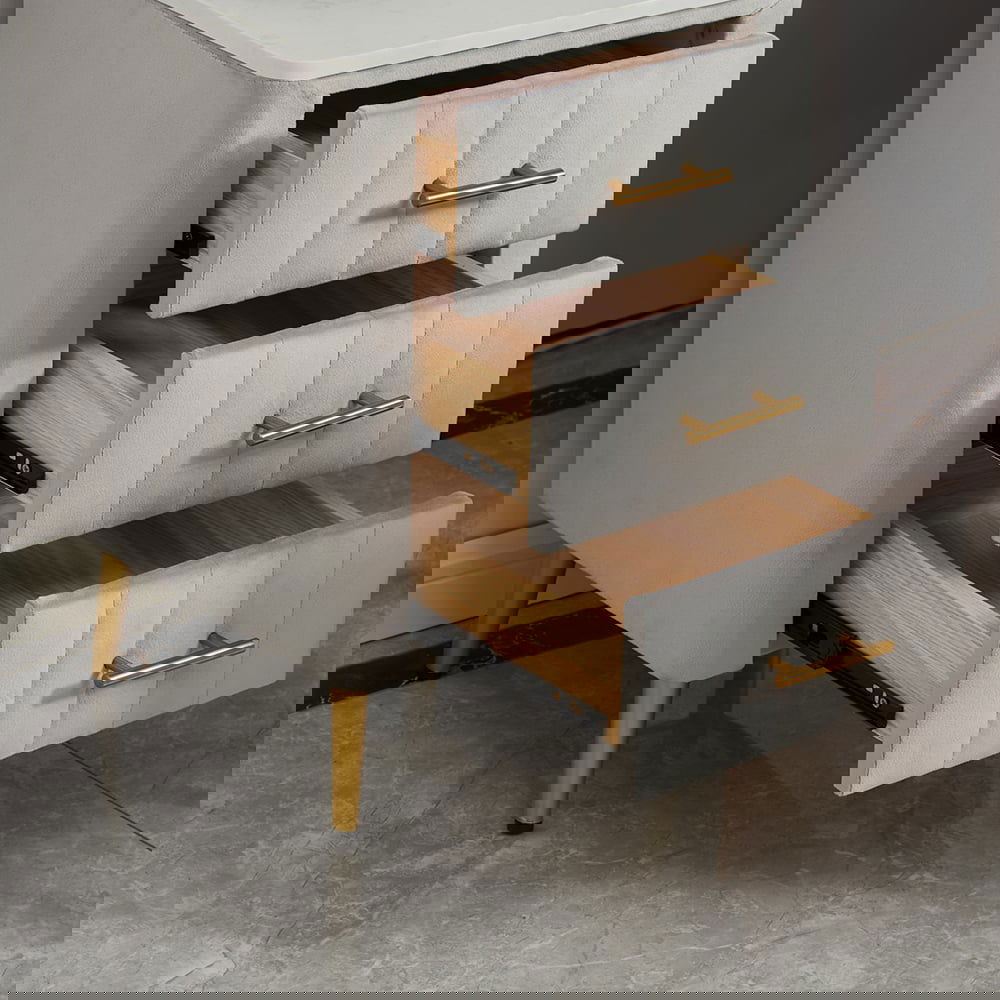 Modern Velvet Upholstered Makeup Vanity Expandable Dressing Table with Cabinet & Chair - 