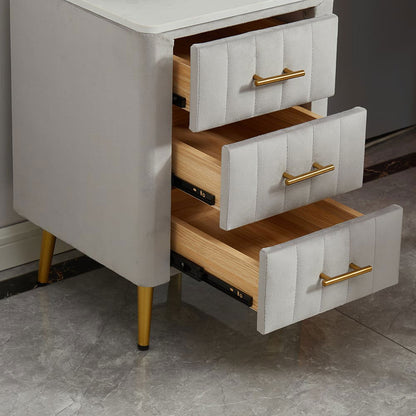 Modern Velvet Upholstered Makeup Vanity Expandable Dressing Table with Cabinet & Chair - 