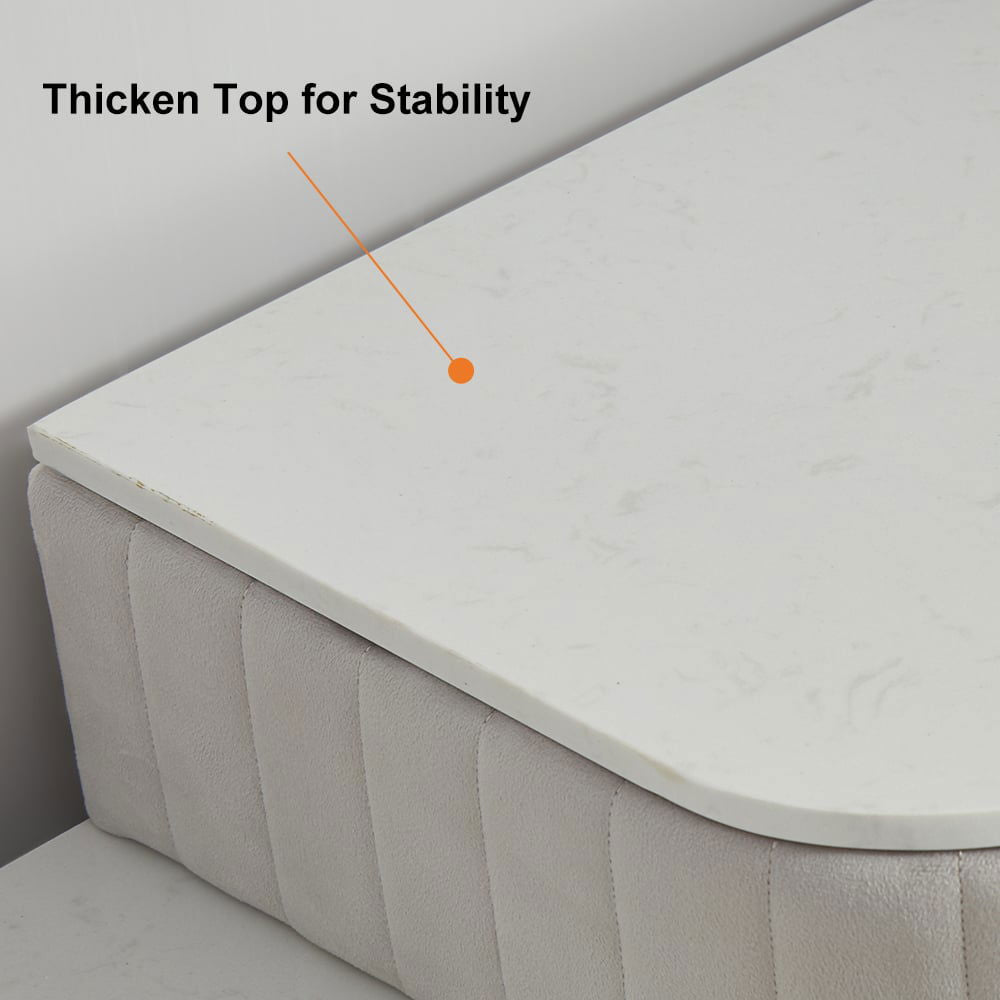 Modern Velvet Upholstered Makeup Vanity Expandable Dressing Table with Cabinet & Chair - 