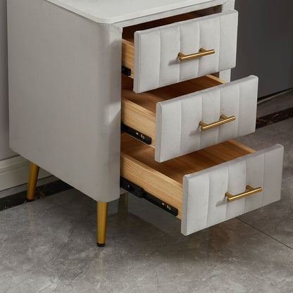 Modern Velvet Upholstered Makeup Vanity Table Expandable Dressing Table with Cabinet - 