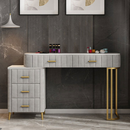 Modern Velvet Upholstered Makeup Vanity Table Expandable Dressing Table with Cabinet - Homary