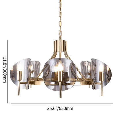 Modern Wagon Wheel 6-Light Chandelier Glass and Steel Frame - 