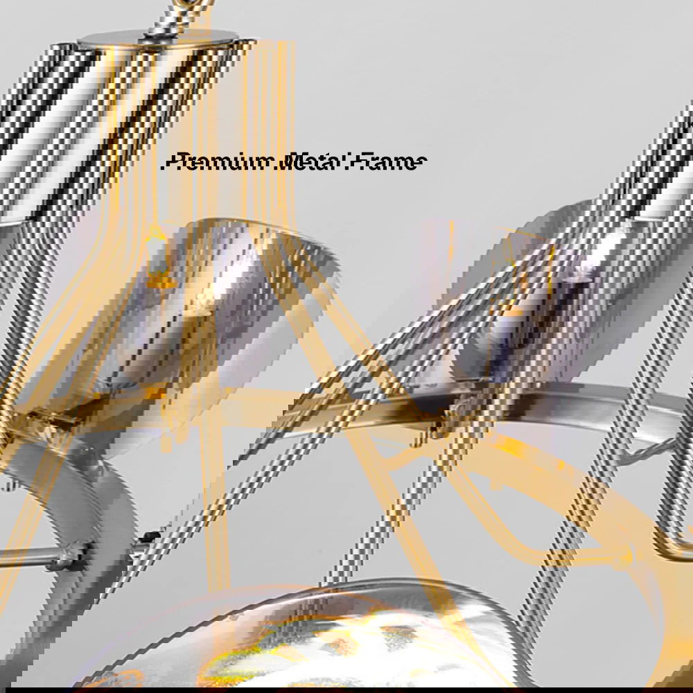 Modern Wagon Wheel 6-Light Chandelier Glass and Steel Frame - 