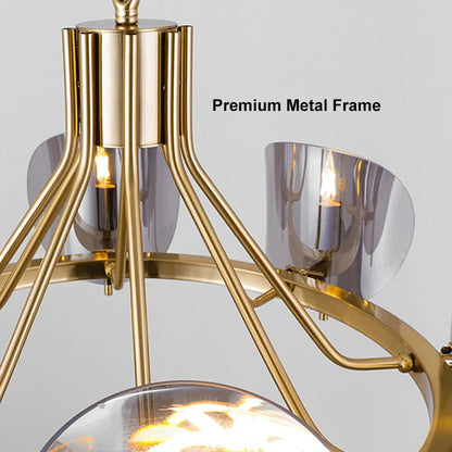 Modern Wagon Wheel 6-Light Chandelier Glass and Steel Frame - 