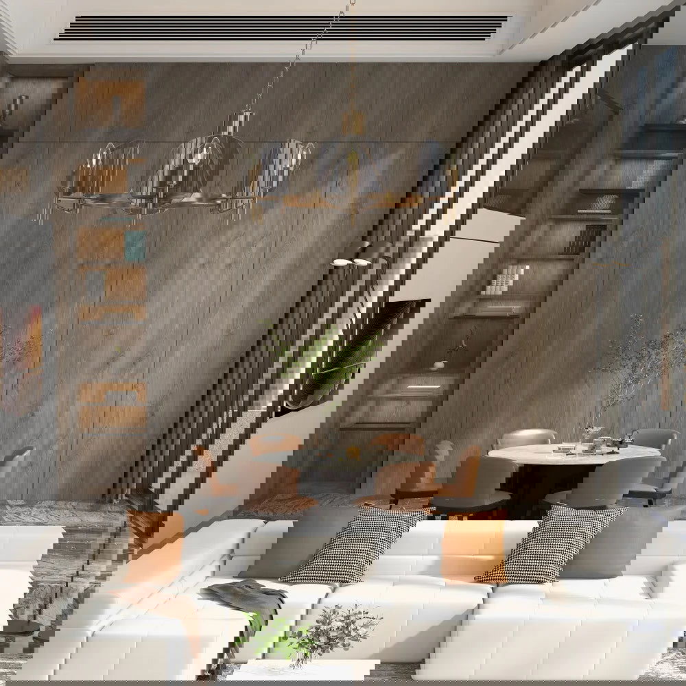 Modern Wagon Wheel 6-Light Chandelier Glass and Steel Frame - 