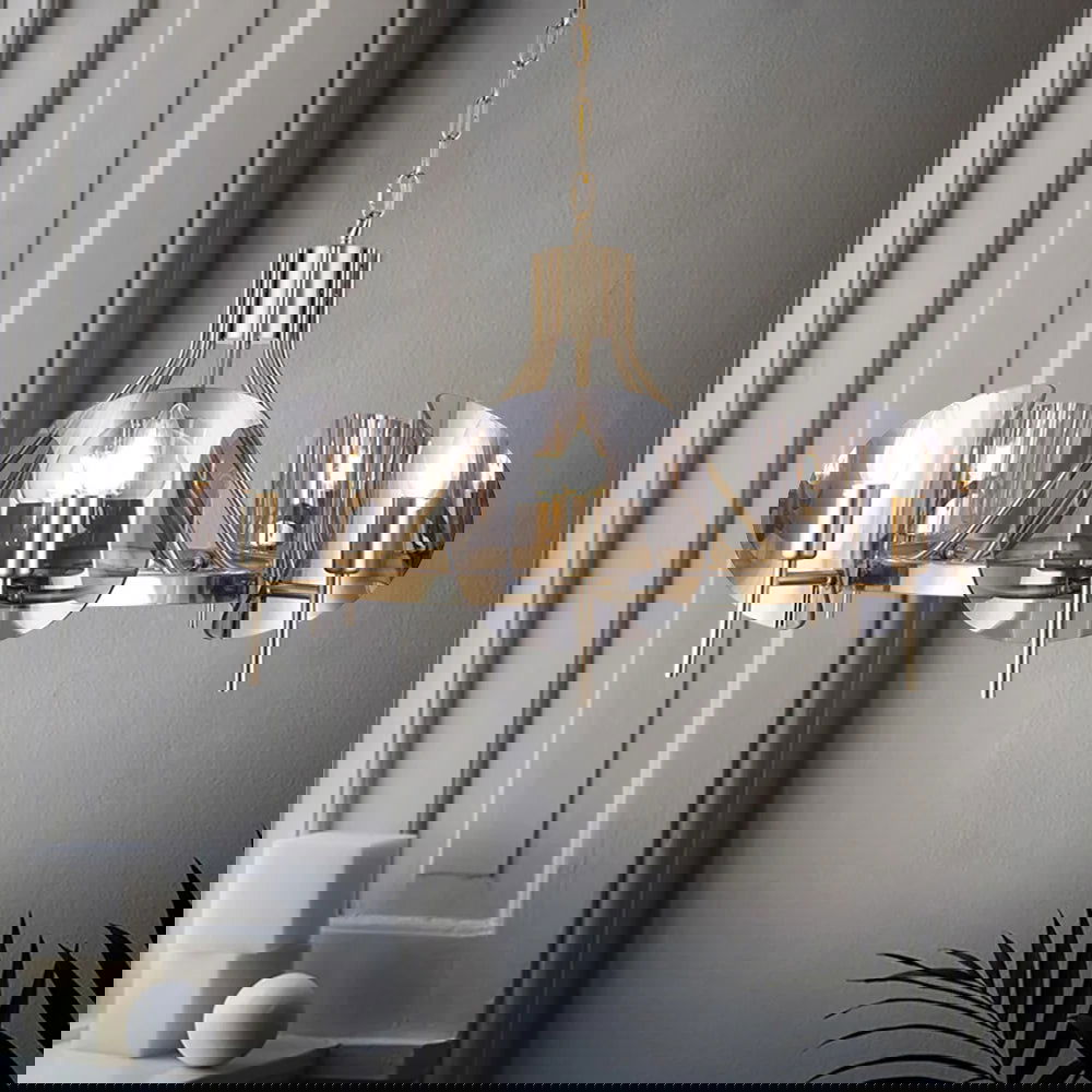 Modern Wagon Wheel 6-Light Chandelier Glass and Steel Frame - 